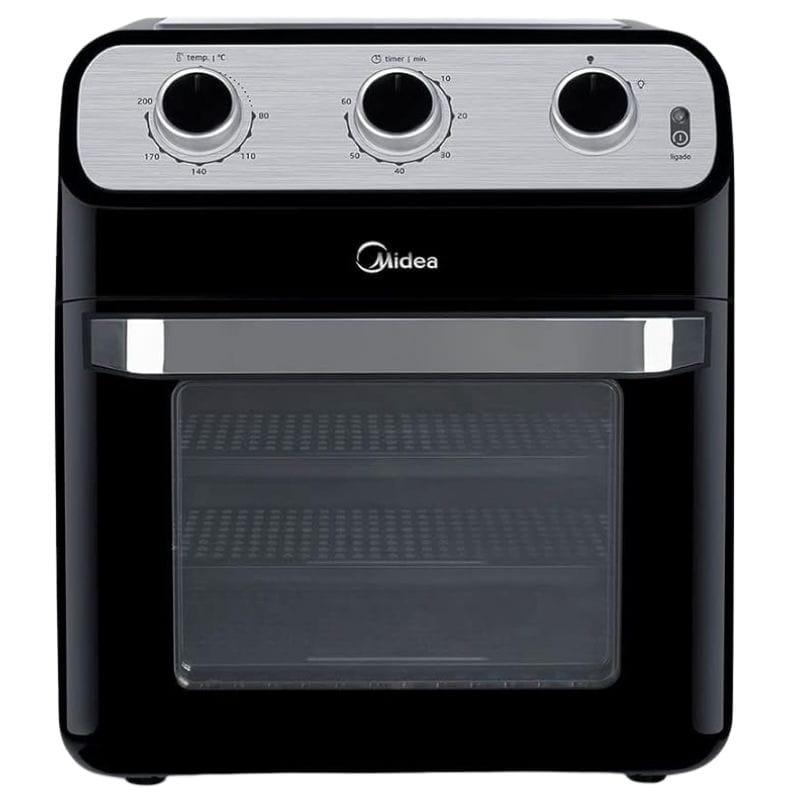 Detalhe do painel digital da Air Fryer Oven Midea FFA20P1, com 10 funções pré-programadas.