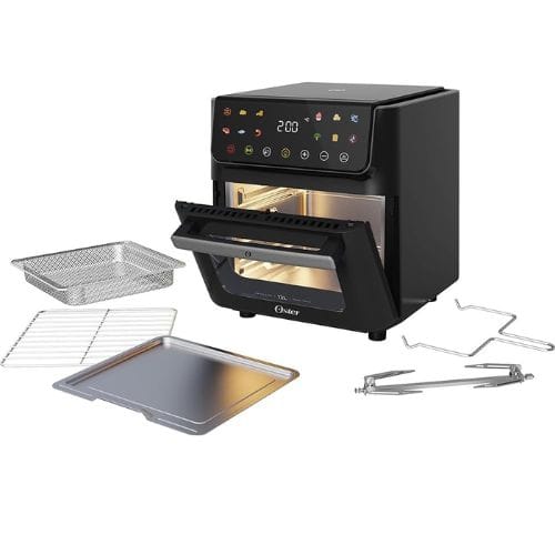 Air Fryer Oven Oster preta de 12 litros , modelo OFRT790, com acessorios inclusos a mostra