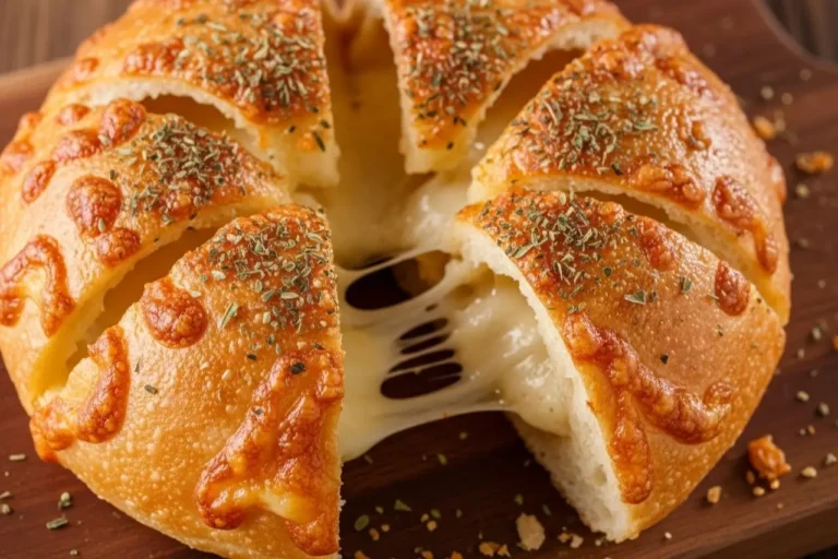 Um cesto de air fryer oven cheio de pães de queijo dourados e crocantes, com um queijo derretido visível em um deles.