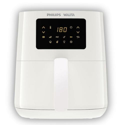 Air Fryer Philips Walita Série 3000 RI9201 na corBranca, vista de frente, mostrando seus controles Digitais