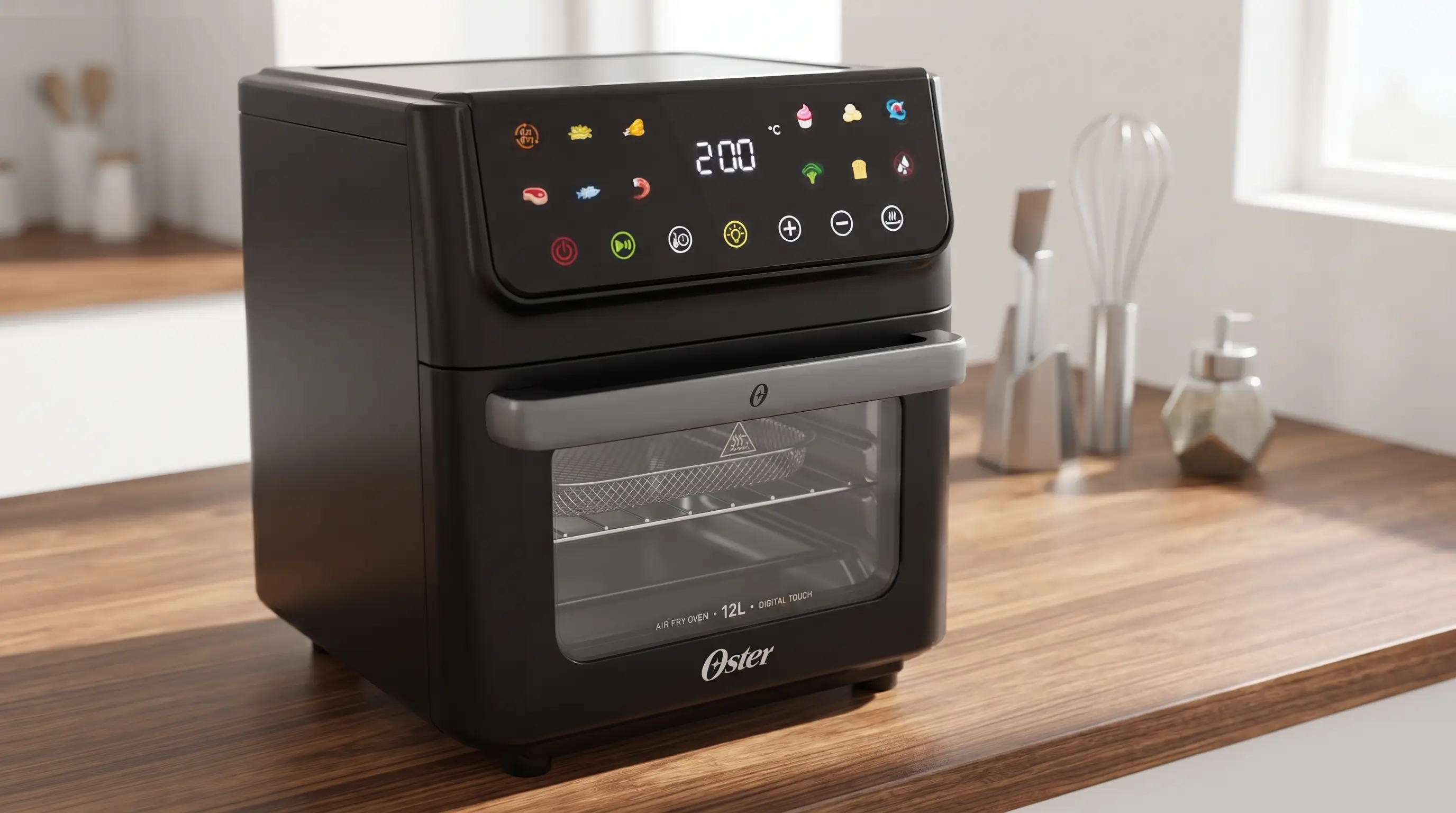 Medidas externas de largura e profundidade de um forno air fryer em bancada compacta